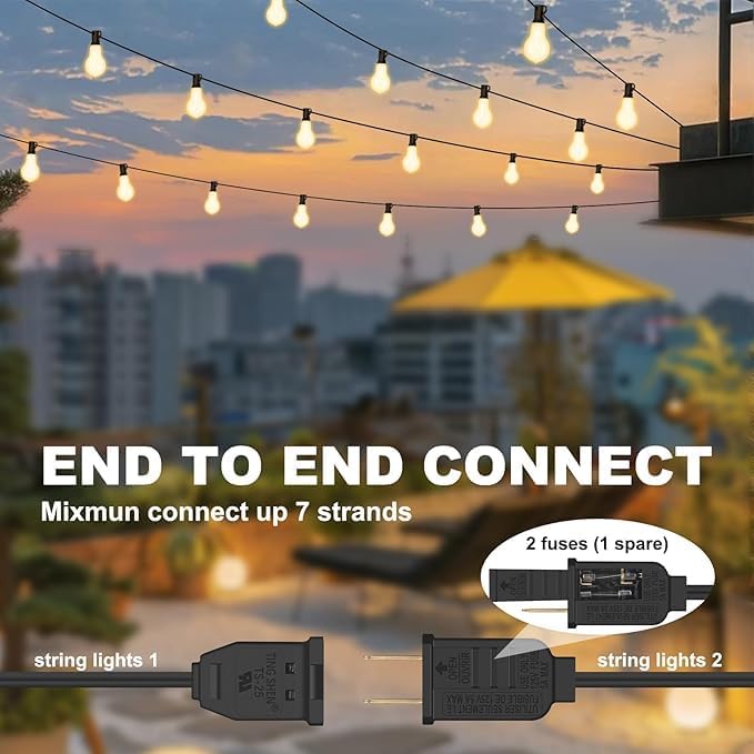 75FT Outdoor String Lights Waterproof with 50+4 Bulbs (1.5FT Bulbs Spacing), Remote & Dimmer, Commercial Patio String Lights with 3 Mode Light & Timing, 100PC Mounting Ties for Outside