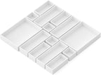 SpaceAid 14-Piece Bamboo Drawer Organizer Storage Boxes Set, Wood Tray Junk Drawer Organizers Multi-Use Divider Bins for Kitchen, Bathroom, Office Desk and Makeup Organization (14 Pack, White)