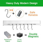 YIIYIIN 12" Premium 304 Stainless Steel Double-Sided Magnetic Knife Holder for Wall or Fridge -with Adhesive Strip, No Drill -6 Hooks Included for Kitchen Utensils