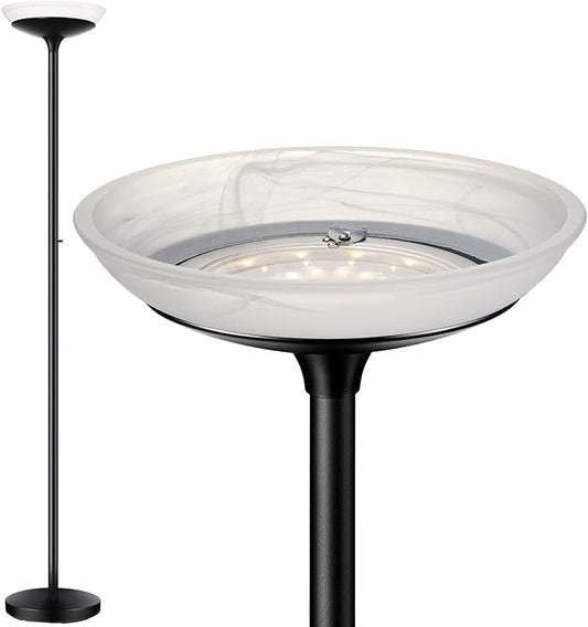 BoostArea Torchiere Floor Lamp, 30W Super Bright LED Standing Lamp, Stepless Dimmable Pole Lamp with 3000K Lighting, Rotary Switch, 70 Inch Tall Metal Modern Floor Lamps for Living Room/Bedroom Black