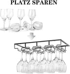 Wine Glass Rack - Under Cabinet Stemware Wine Glass Holder Glasses Storage Hanger 2 Pack Metal Organizer for Bar Kitchen 4 Rows Black