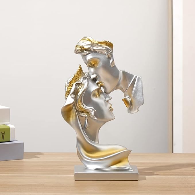 Couples Kiss Sculpture,Abstract Art Couple Sculpture Home Furnishing Resin Statue Decoration Romantic Statue Used for Home Decoration, Wedding, Gift.Silver