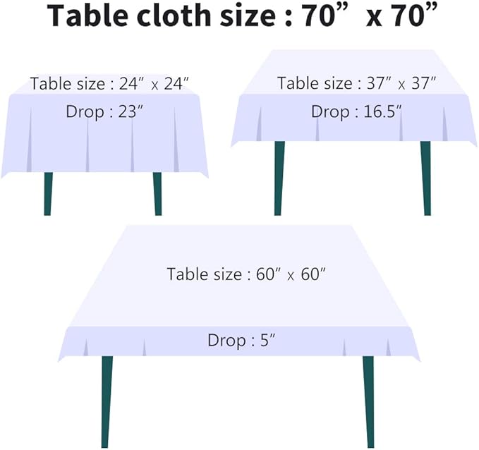 Surmente Square Tablecloth for Square or Round Tables 100% Polyester 70x70 Inch Table Cloth for Weddings, Banquets, or Restaurants (White)