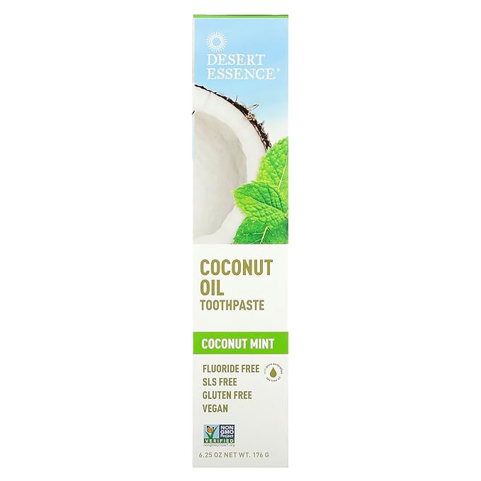Desert Essence Tea Tree Oil Toothpaste - Coconut Mint - 6.25 Oz - Refreshing Taste - Complete Oral Care - Baking Soda - Sea Salt - Pure Essential Oil - Fights Against Sugar Acids - Zinc Citrate