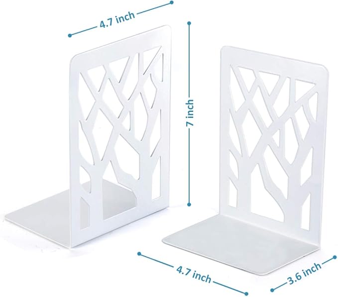 Book Ends, Bookends, Bookends for Shelves, Bookend, Book Ends for Heavy Books, White Metal Book Shelf Holder Home Decorative, Book Stoppers for Shelves, Bookend Supports 2 Pair