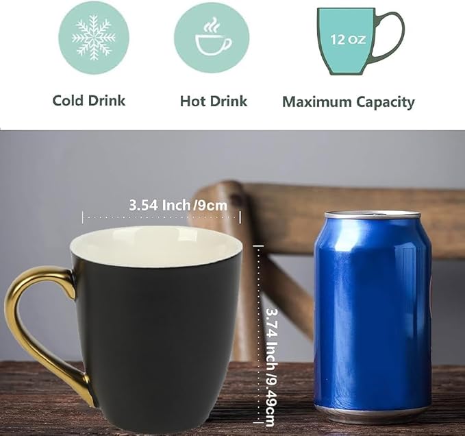 vicrays Coffee Mug Set, 11 Ounce, Set of 6, Ceramic Mug for Men, Women, Unique Glazed Mugs with Handle for Coffee, Tea, Milk, Cocoa, Cereal(Black with Golden)