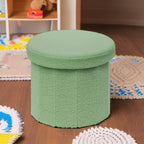 B FSOBEIIALEO Storage Ottoman Cube, Round Ottomans with Storage Foot Stool Footrest for Lving Room, Boucle Ottoman Seat for Dorm Room,Faux Teddy Fur, Green 15"x15"x15"