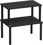 Cabinet Organizer Shelf(Set of 2),Kitchen Counter Shelves,Bamboo Spice Rack Countertop and Cabinet,Stackable Expandable,Medium(Black)
