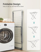 SONGMICS Clothes Drying Rack, Metal Laundry Drying Rack, Foldable, Space-Saving, Free-Standing Airer, with 2 Gullwings, Indoor Outdoor Use, Bed Linen Clothing, Gray ULLR540G01