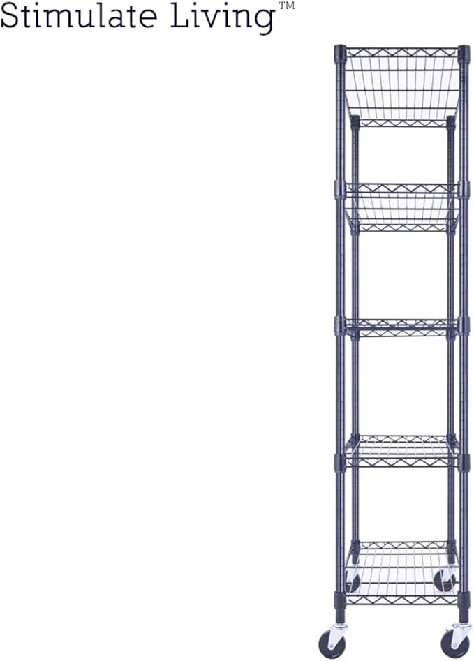 30"x14"x60" PRIME HEAVY DUTY Black 5-Tier Wire Shelving 1,750 LBS MAX Capacity Storage Rack for Commercial, School, Home, Garage, Warehouse, Industrial, and Hospital Uses (with Wheels)