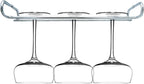 10 Inch Wine Glass Rack Under Cabinet Shelf Stemware Storage Hanging Hanger Organizer Glasses Holder with Drying Under Counter Metal for Kitchen and Bar Set of 4 Silver