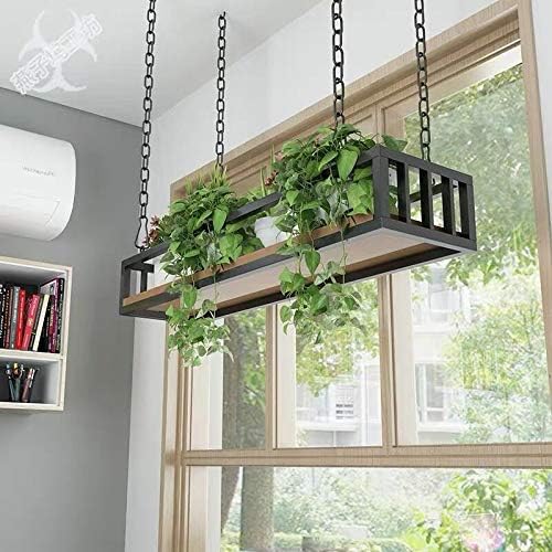 Growers Hanging Wood Basket Planter with Chain Indoor Outdoor Flower Plant Pot Home Garden Balcony Bar Cafe Decoration (L48''XW10''XH6'')