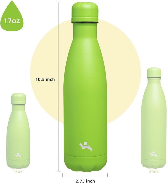 Insulated Water Bottles,17 oz Double Wall Stainless Steel Vacumm Metal Flask for Sports Travel,Green