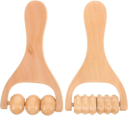 Wooden Massage Roller, Wood Therapy Massage Tools 2pcs Bead Wooden Roller Tool Muscle for Men and Women, Muscle Tension Relief Tissue Father and Mother Day Giftware