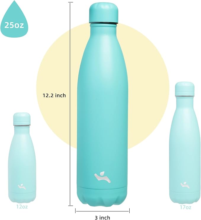 Insulated Water Bottles,25 oz Double Wall Stainless Steel Vacumm Metal Flask for Sports Travel,Turquoise