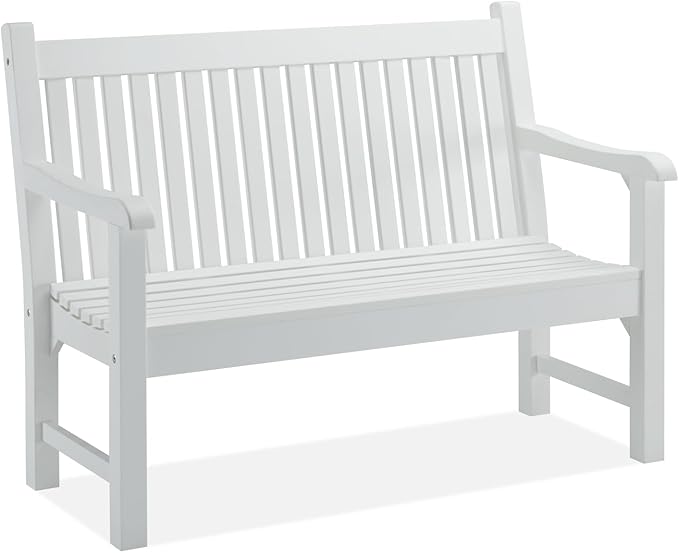 Psilvam 2-Person Poly Lumber Outdoor Bench with 700 Lbs Weight Capacity – Weatherproof Garden Seating for, Balcony Porch & Park, All-Weather Fade-Resistant Patio Furniture (White)
