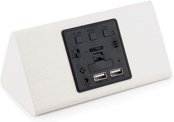 OCT17 Wooden Alarm Clock, Wood Alarm Clock Smart LED Digital Clock for Bedroom/desks, Upgraded with Time Temperature, Adjustable Brightness and Voice Control, Humidity Displaying - White