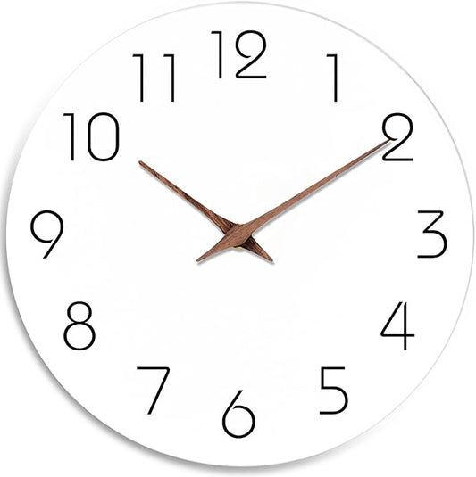 Mosewa Wall Clock 12 Inch Silent Non Ticking Battery Operated Wooden White Modern Office Simple Minimalist Clock Decorative for Kitchen Home Bathroom Living Room