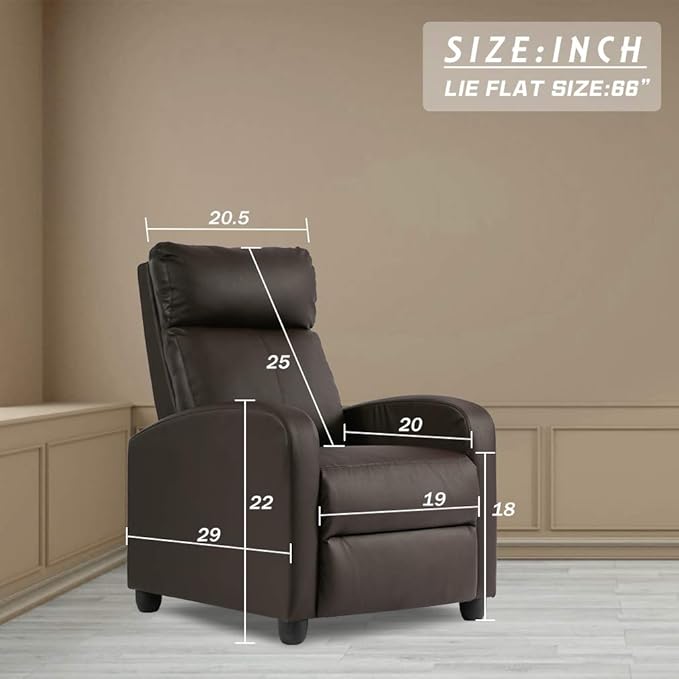 BestMassage | Recliner Chair | with 2 Point Massage Function | Pu Brown | with Lumbar Support, Adjustable Push Back, Footrest & Padded Seat | Easy Assembly | for Living Room, Home Theatre