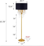 Wellmet Gold Crystal Drum Shade Floor Lamp, 6 Light Black Gold Shade, Candle Base for Living Room, Bedroom, Reading Room, Hallway, Corridor
