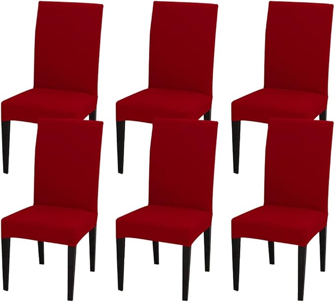 JQinHome 6 Pcs Dining Chair Slipcover,High Stretch Removable Washable Chair Seat Protector Cover for Home Party Hotel Wedding Ceremony (Red)