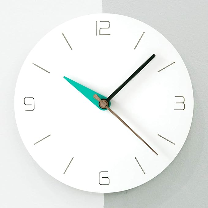 Stephanie Imports Modern Minimalist White & Teal Green Silent Wall Clock