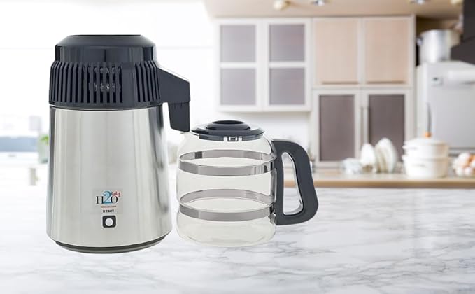 H2o Labs Best-in-Class Countertop Water Distiller - Stainless Steel Home Water Distiller with 1 Gallon Glass Carafe - Porcelain Nozzle Insert & Optimal Heating Element for Pure Distilled Water - 300SS