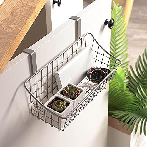 LeleCAT Basket with hook Grid Storage Basket,Hang it behind a door or on a railing,Over the Cabinet Door,Champagne Gray,2 Pack