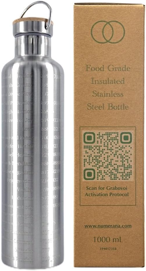 SANA Numerana Grabovoi Water Bottle 1L (34 oz), Water Activator Bottle with Engraved Grabovoi Numbers, Double layerd bottle, Health Focused (2.0 Version)