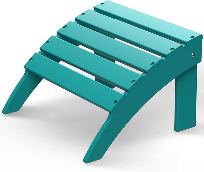 GREENVINES Adirondack-Ottoman | HDPE Plastic | Outdoor Footrest | All Weather | Foot Rest | Foot Stool | Aqua | for Adirondack Chair | for Patio Backyard Pool