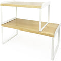 Mitus Shelf Organizer and Storage, Stackable Tiered Wood Cabinet Rack for Countertops, Desktops, Cabinets (Set of 2) 12" and 16" Wide Natural Oak and White