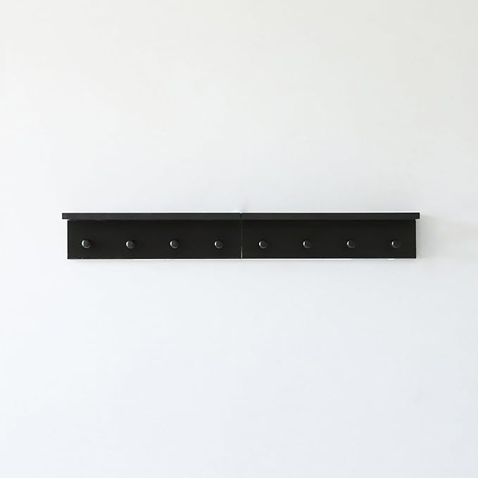 Entrance Coat Rack ，Coat Hooks, Wall-Mounted Wooden Hook Rack, Wall-Mounted Shelves are Very Suitable (Black Finish-2)