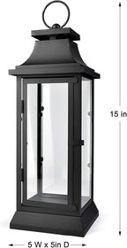 Serene Spaces Living Set of 4 Black Hurricane Lanterns with Clear Glass Panels - Ideal for Home Decor, Parties & Events - Table Top or Hanging Lantern for Indoor & Outdoor Use - Measures 15" Tall