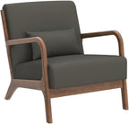 INZOY Mid Century Modern Accent Chair with Wood Frame, Upholstered Living Room Chairs with Waist Cushion, Reading Armchair for Bedroom Sunroom (Green)