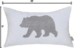 Bear Pillow Covers 12x20 Inches Decorative Cotton Linen Throw Lumbar Waist Embroidered Cushions Covers for Couch Sofa Bedroom (White)