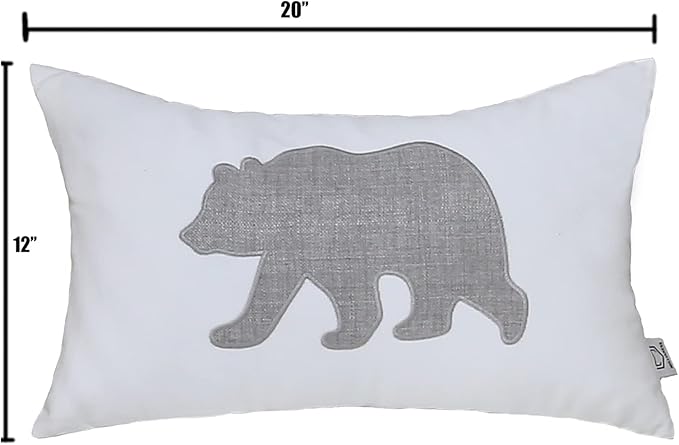 Bear Pillow Covers 12x20 Inches Decorative Cotton Linen Throw Lumbar Waist Embroidered Cushions Covers for Couch Sofa Bedroom (White)