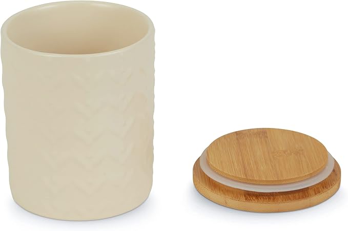 DII Kitchen Accessories Collection, Textured Matte Ceramic Canister Set, Antique White, Vine, 3 Piece