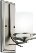 Kichler Hendrik 12" Wall Sconce in Brushed Nickel, 1-Light Modern Wall Mount Light with Satin Etched Cased Opal Glass, (12" H x 5.25" W), 5076NI, 24.75 in