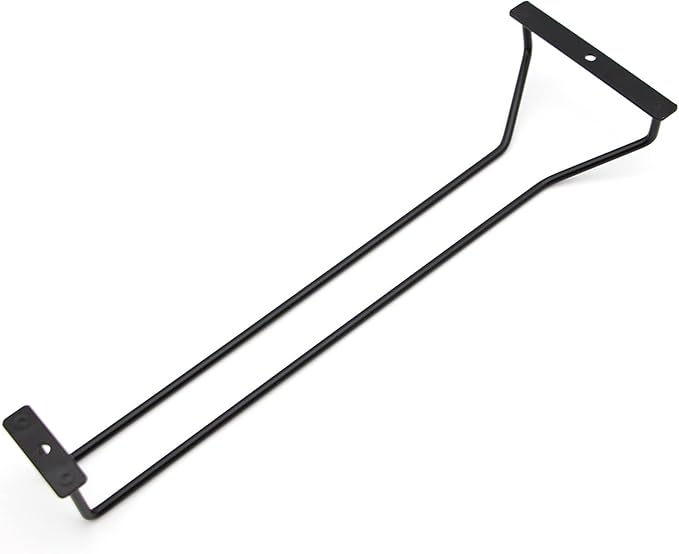 14-Inch Black Wine Glass Rack, Under Cabinet Wine Glass Holder Stainless Steel Stemware Rack - Hanging Stemware Holder for Cabinet Kitchen Bar, Set of 4