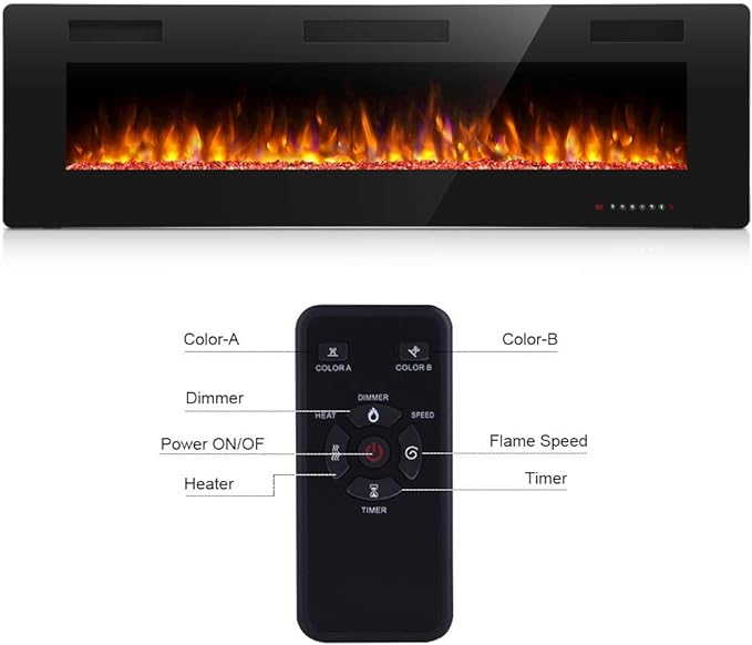 Antarctic Star 42 Inch Electric Fireplace in-Wall Recessed and Wall Mounted, Fireplace Heater and Linear Fireplace with Multicolor Flame, Timer, 750/1500W Control by Touch Panel & Remote