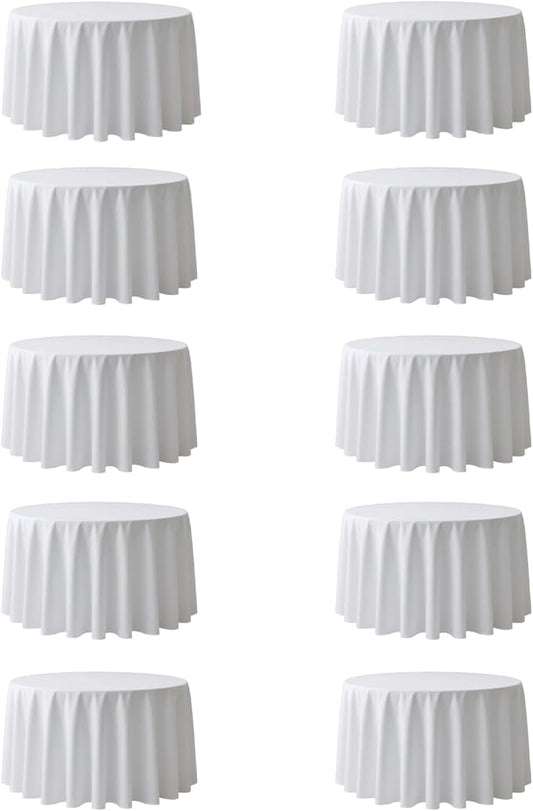 Surmente 132 inch Round tablecloths -10 Pack White Round Table Cloths, Polyester Fabric Table Covers for Weddings, Banquets, or Restaurants