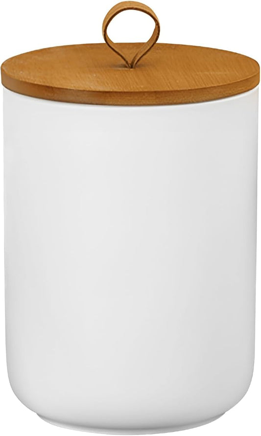 Ceramic Storage Jars, Modern Elegant Highly Polished Airtight Gorgeous Storage Canisters with Wooden Lid Small Food Stroage Jar for Kitchen Spice Tea Vanilla Sugar Coffee Beans (White tuba)