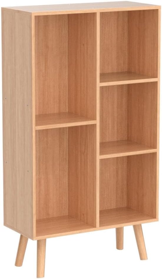 LEYAOYAO Wooden 5 Cube Bookshelf - Natural Wood Storage Organizer