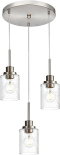 3-Light Contemporary Pendant Lighting with Clear Seeded Glass,Brushed Nickel Dining Room Chandelier Light Fixture Modern Kitchen Island Cluster Hanging Ceiling Pendant Lights for Sink Bar