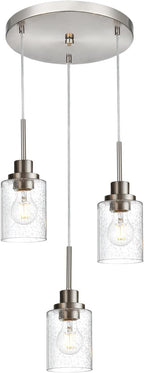 3-Light Contemporary Pendant Lighting with Clear Seeded Glass,Brushed Nickel Dining Room Chandelier Light Fixture Modern Kitchen Island Cluster Hanging Ceiling Pendant Lights for Sink Bar