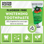 MOUTHWATCHERS Whitening Fluoride Free Naturally Sourced Toothpaste, 3 oz Tube, for Sensitive Teeth and Gums, Fresh Organic Mint and Propolis, by Dr. Plotka's