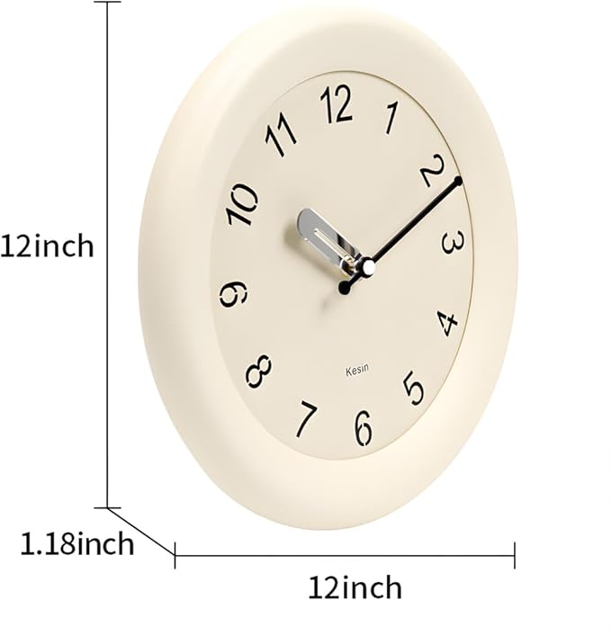 Kesin Wooden Wall Clocks 12 Inch Silent Non Ticking Wall Clocks Battery Operated - Wood White Modern Office Simple Minimalist Clocks Decorative for Kitchen, Home,Bedroom, Office, Home, Living Room