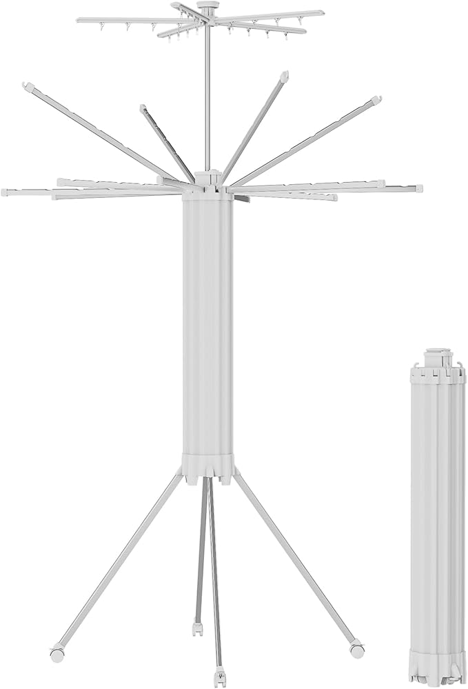 JOOM 4 Legs Double Layer Clothes Drying Rack, Garment Rack Portable and Foldable Space Saving Laundry Drying Rack - Drying Rack Clothing Floor Folding Balcony Bedroom Household Aluminum