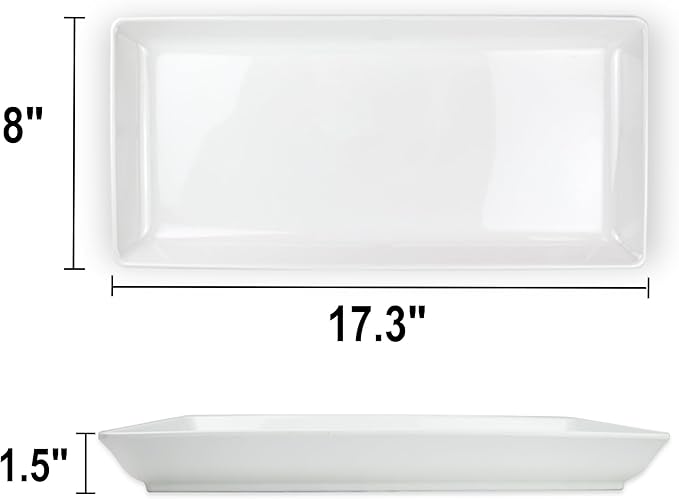 Long Melemine Serving Tray, 17.3x8x1.5 in Serving Platters and Trays for Appetizer, Charcuterie, Bread, Fruit, Dessert, Set of 2, White