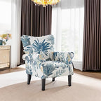 BELLEZE Modern Accent Chair for Living Room, High Back Floral Armchair w/Wooden Legs, Upholstered Wingback Side Chair Padded Armrest Single Sofa for Living Room, Bedroom - Allston (Green Blue Floral)